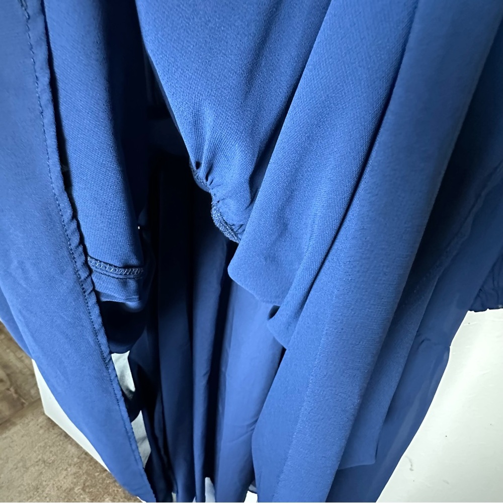 Smocked Tiered Long Sleeve Sheer Overlay Midi Dress XL Modest Cottagecore Blue - Picture 4 of 5